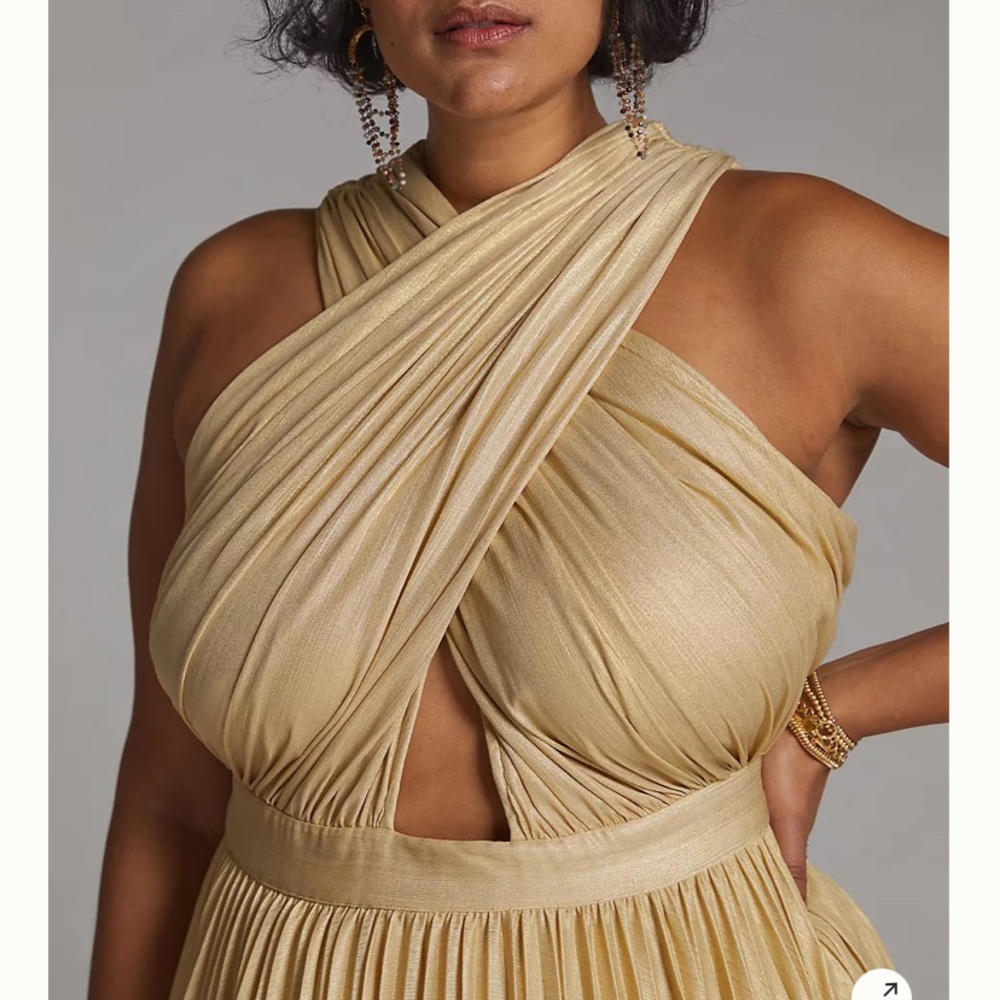 Anthropologie Gold Pleated Dress - Picture 2 of 6